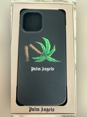 Palm Angels Broken Palm Black 13 Pro Phone Case with Green Palm Graphic NIb